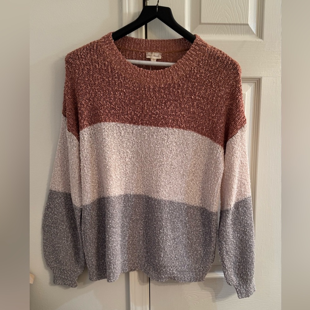 Hem & Thread Large Multitone Knit Sweater - Rust, Beige, and Gray